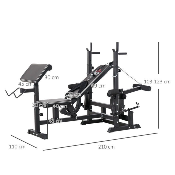 Panca da Palestra Regolabile con Supporto per Bilanciere 210x110x103-123 cm in Acciaio e PU Nero