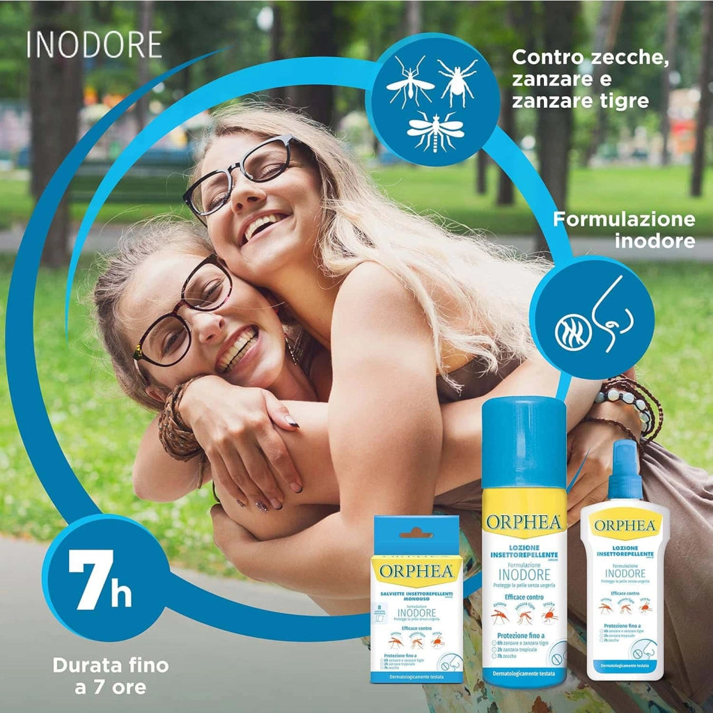 Lozione Inodore, Protegge Dalle Punture Di Zanzare e Zanzara Tigre, Zanzara Tropicale e Zecche, 100ml, Orphea