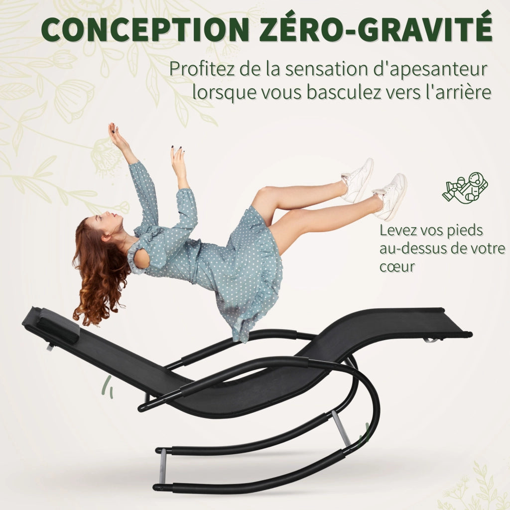 Poltrona Relax Dondolo Chaise Longue ¨C zephmum ¨C Tessuto Grigio Scuro 63x160x88 cm