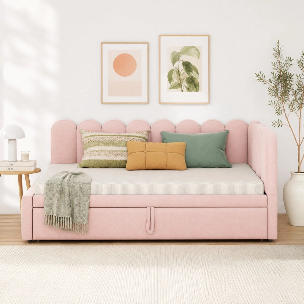LETTO Divano a L estraibile 90x200/180x200 cm imbottito rosa