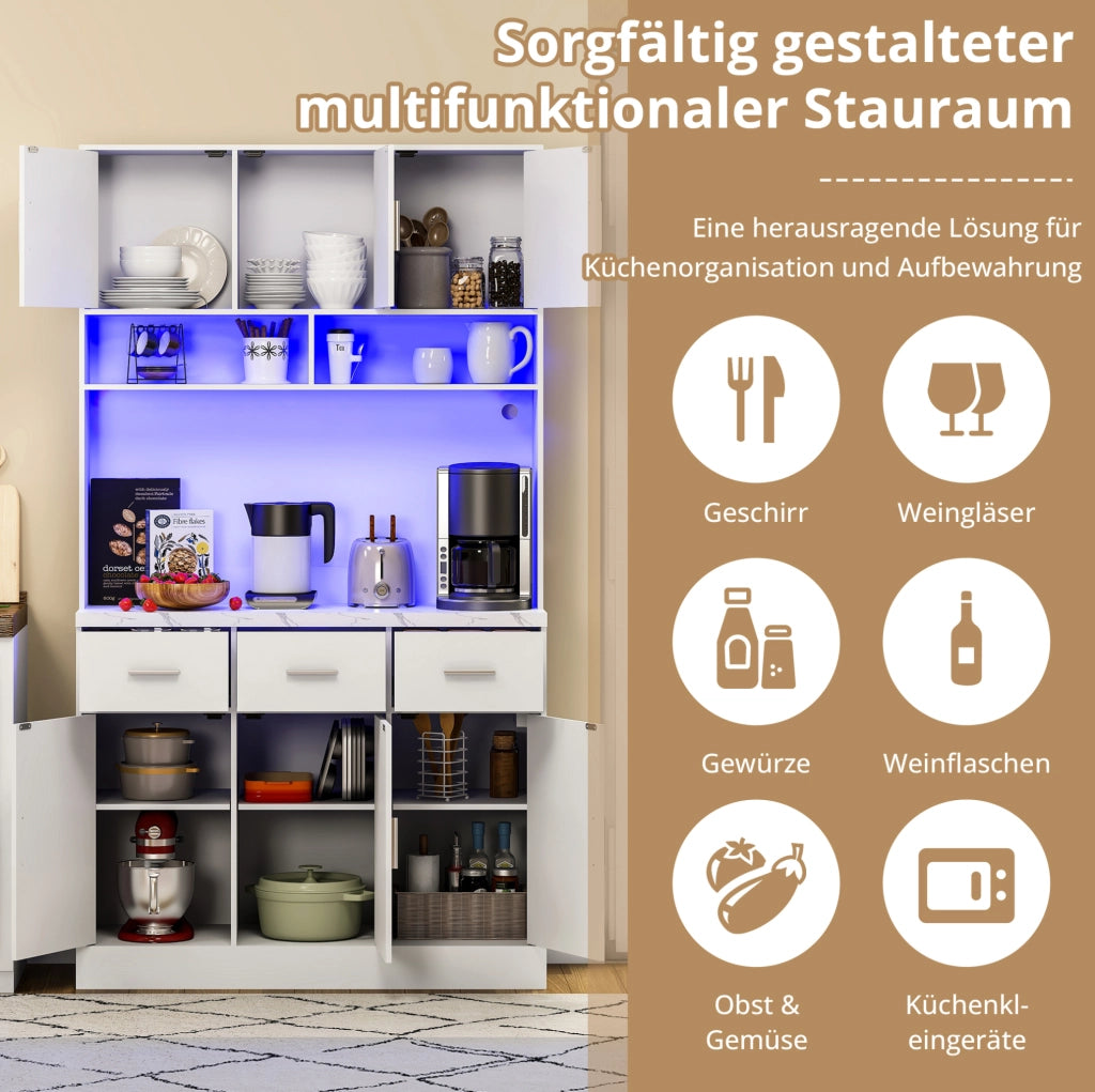 Credenza cucina 100x40x180 cm con LED, prese USB e cassetti