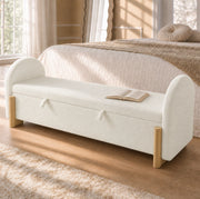 Panca contenitore per camera 186x47x61 cm in chenille bouclé bianco con vano portaoggetti idraulico