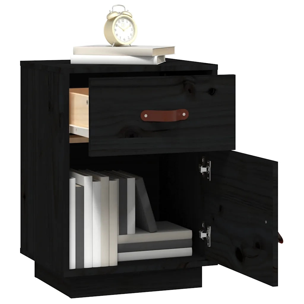 Comodino Nero 40x34x55 cm in Legno Massello di Pino cod mxl 29923
