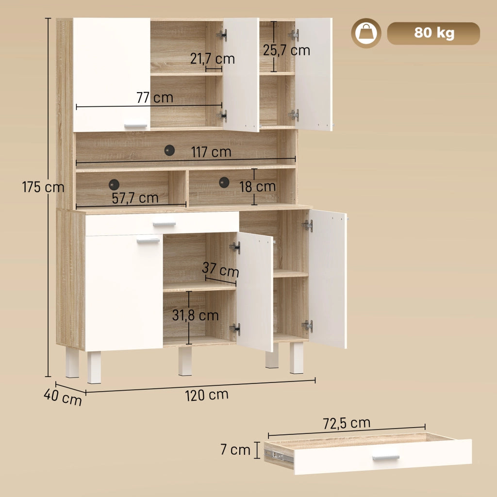Buffet Cucina ¨C zephmum ¨C Bianco e Legno Naturale 120x40x175