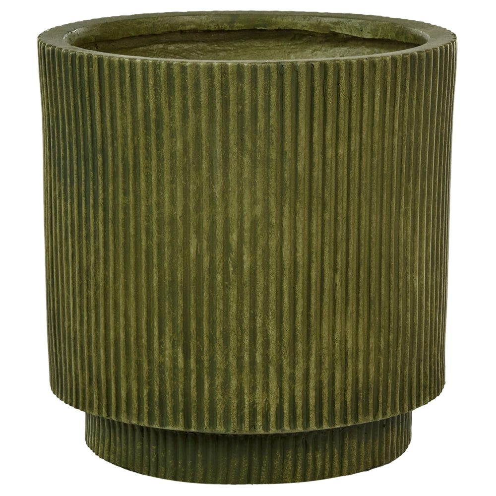 Vaso in argilla Verde Oliva Fibra Vaso per piante da giardino 30 x 30 x 30 cm Foro di drenaggio Finitura verticale a coste Giardino esterno Patio