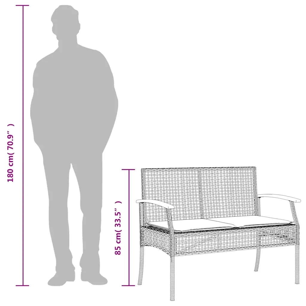 Set da Pranzo da Giardino 3 pz con Cuscini Beige in Polyrattan