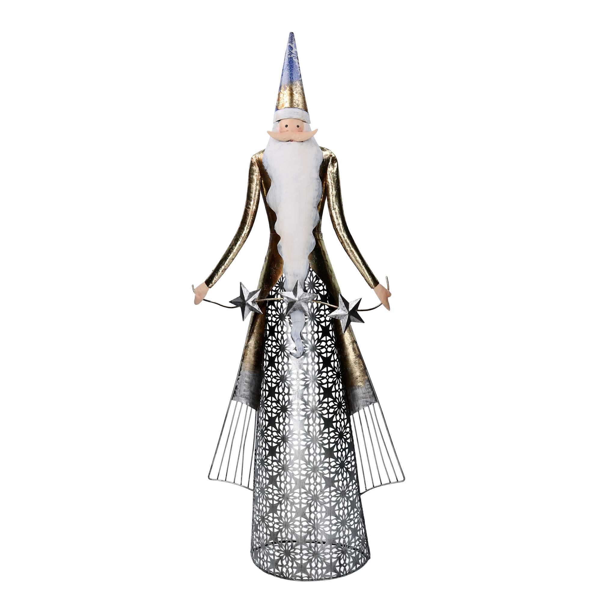 Babbo natale in metallo con stelle argento e oro cm 30,5x10,8xh76,2