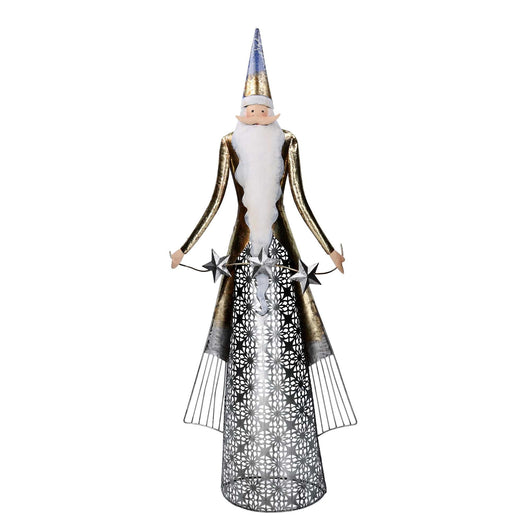 Babbo natale in metallo con stelle argento e oro cm 30,5x10,8xh76,2