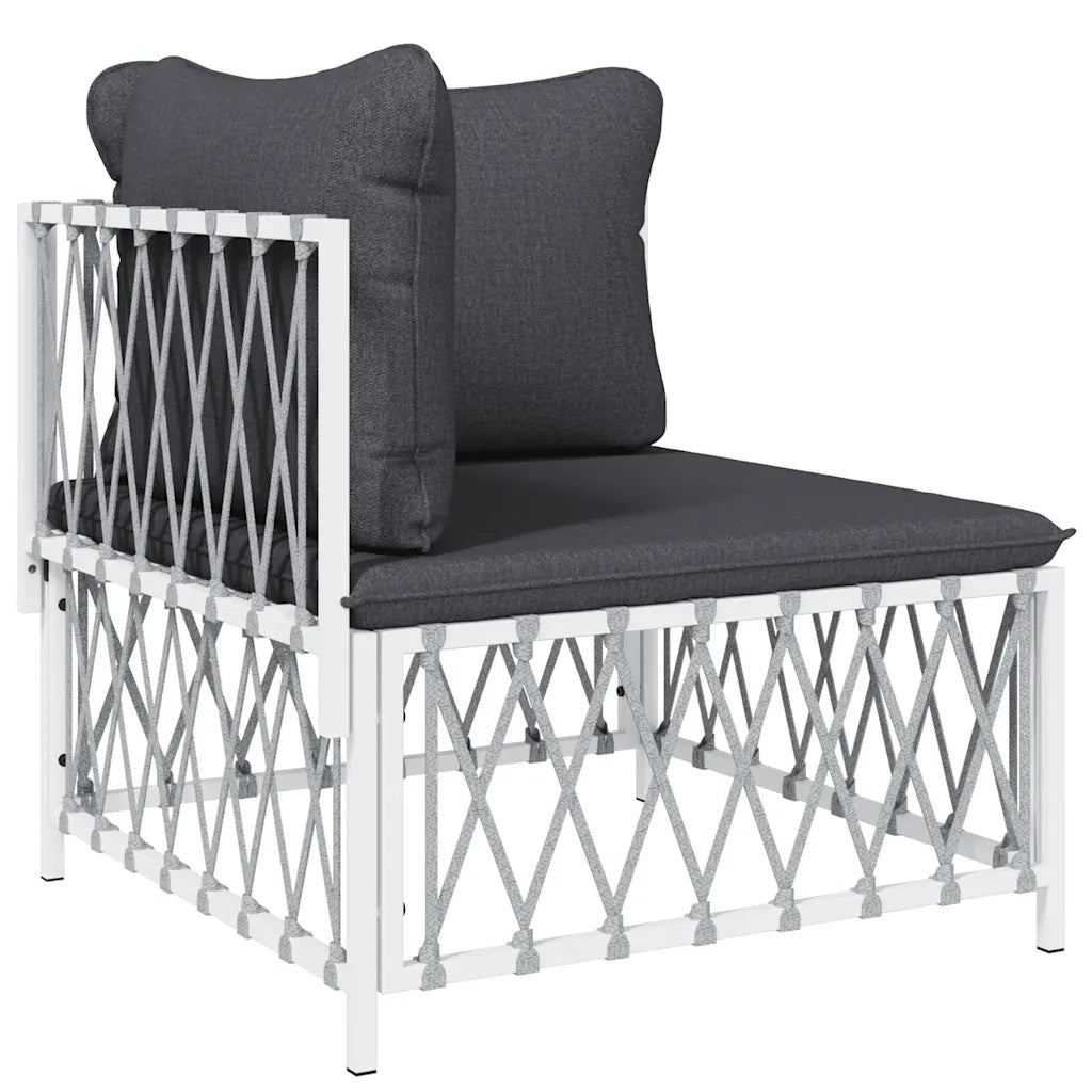 Divano Angolare Giardino con Cuscini Bianco Tessuto Intrecciatocod mxl 118663