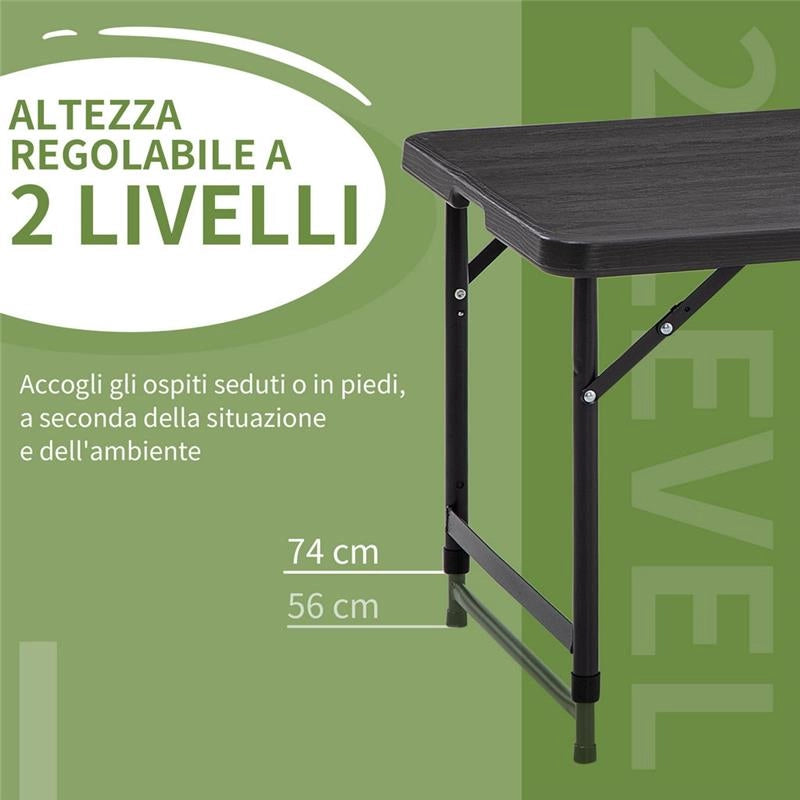 TAVOLO DA GIARDINO PIEGHEVOLE PER 4 PERSONE CON ALTEZZA REGOLABILE, ACCIAIO E HDPE, GRIGIO SCURO