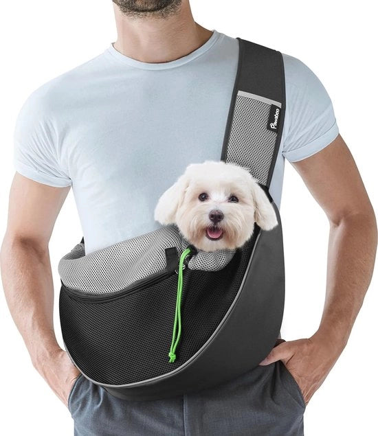 Borsa per cani senza maniglie con cavo di traino - Cintura regolabile - Telaio respirante - Borsa per gatti e cuccioli - Cinturino nero per cani con tasca