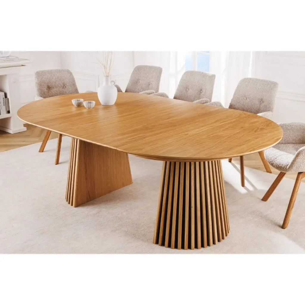 Tavolo rotondo allungabile KANOVA 120 a 160 a 200 cm in finitura rovere chiaro