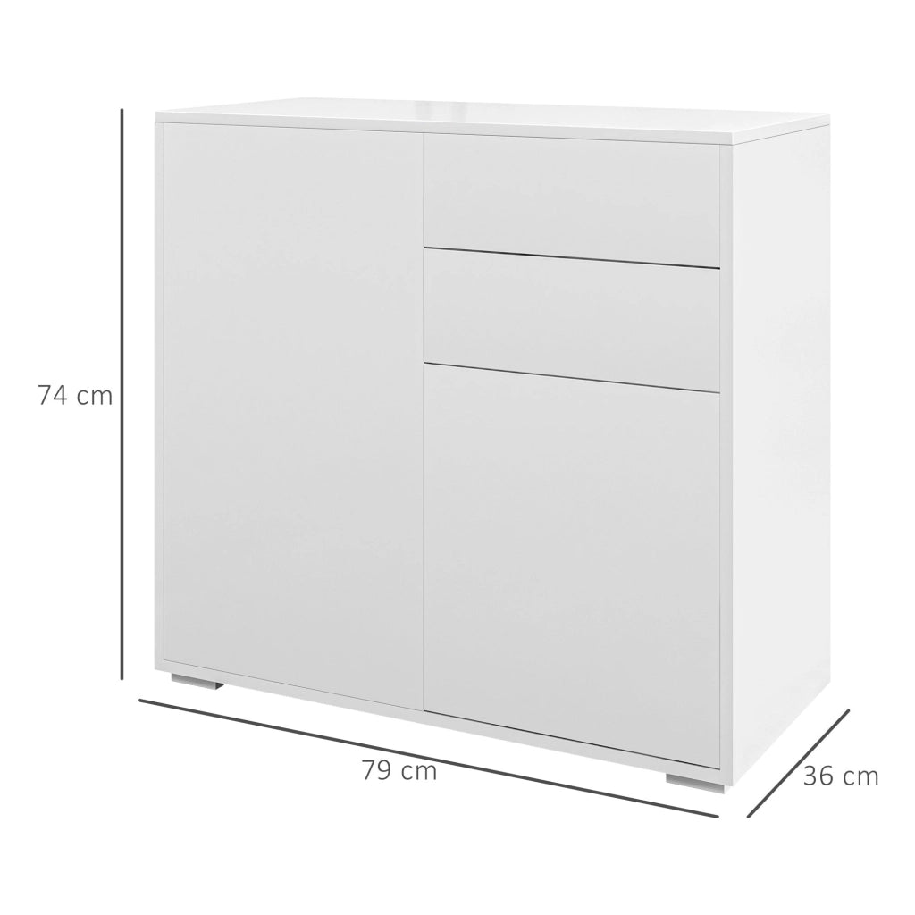 Credenza Moderna con 2 Armadietti e 2 Cassetti con Apertura a Pressione 79x36x74 cm  Bianco Lucido