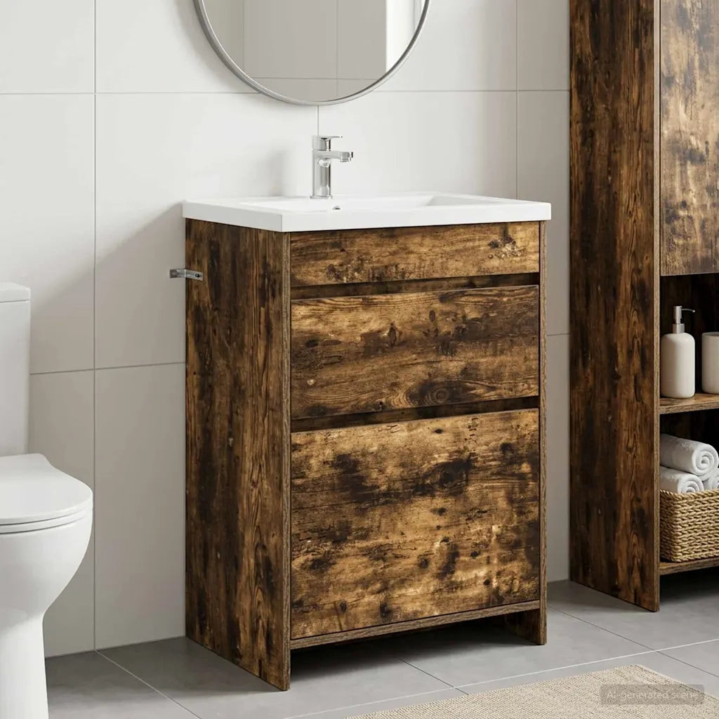 Mobiletto da Bagno Sotto Lavabo Rovere Fumo 56 x 37,5 x 81 cm 890732