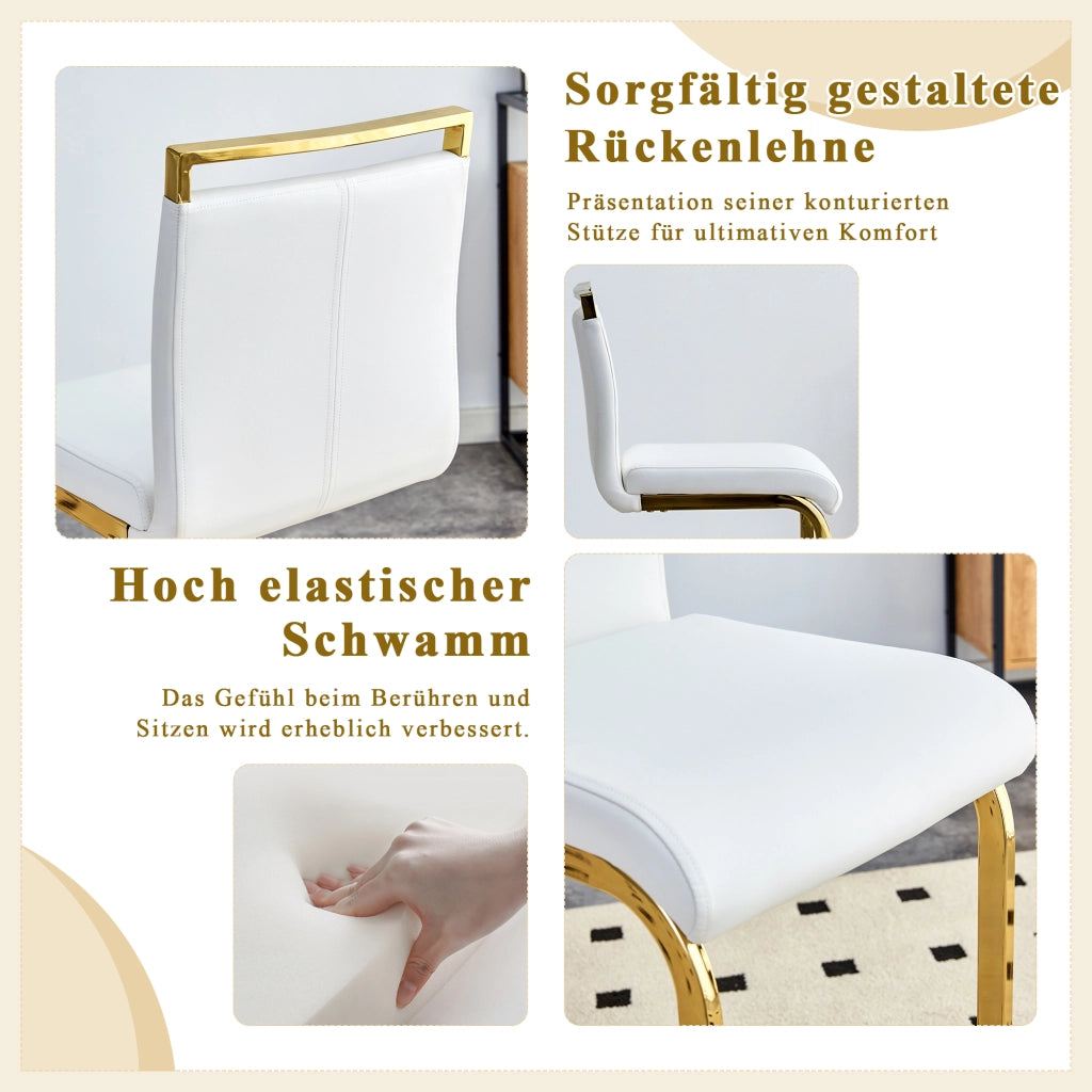 Sgabello da bar set da 2 con schienale e poggiapiedi per cucina e ristorante moderno in pelle PU e metallo, bianco e oro