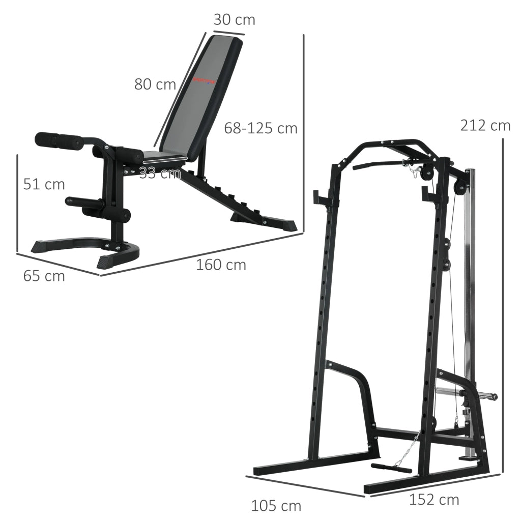 Torre di Potenza Multifunzione con Panca Addominali ¨C zephmum ¨C Nero, 152x105x212cm