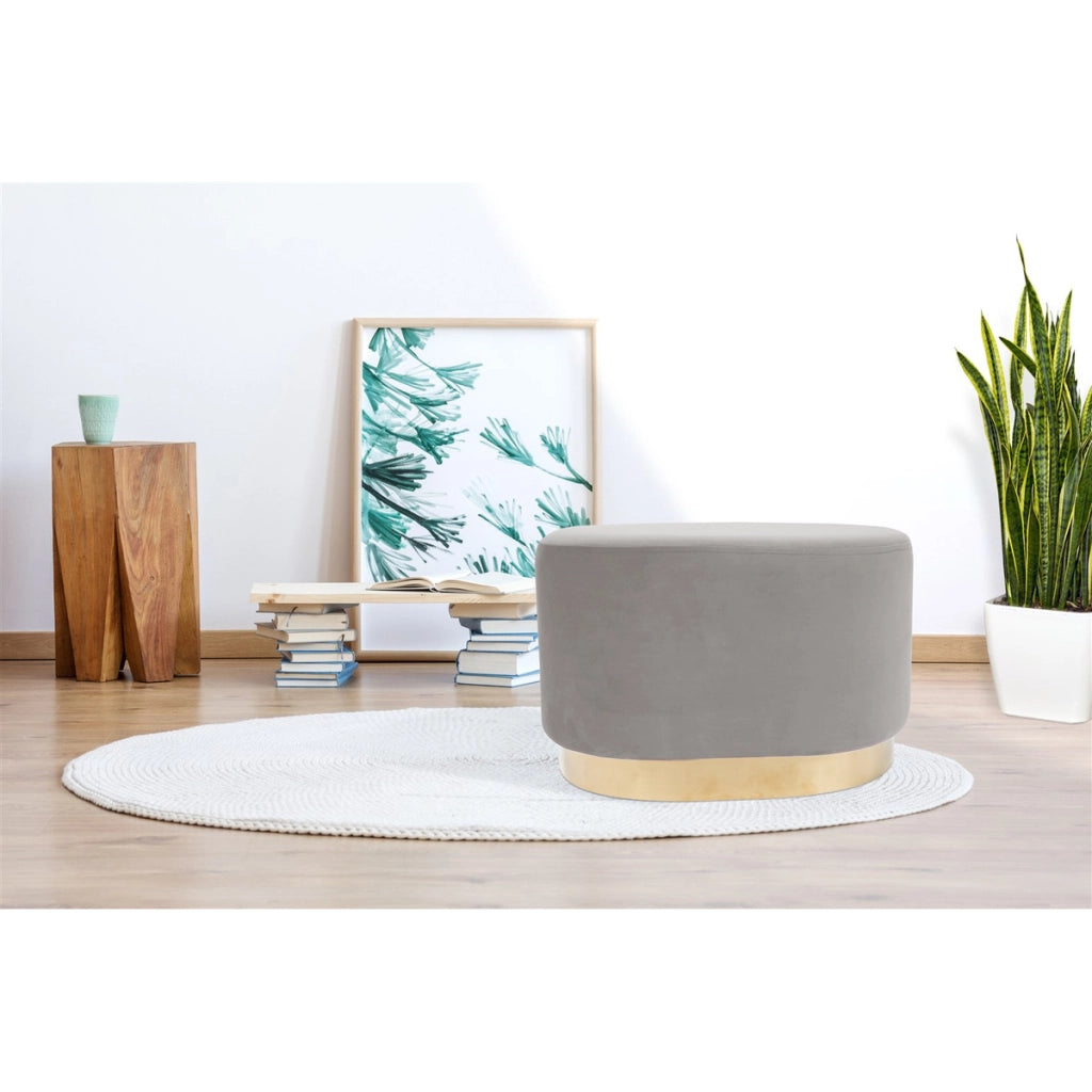 Pouf ovale Nano 425 in velluto azzurro e base oro