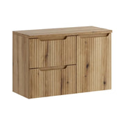Set da bagno VANO in rovere chiaro 90cm: mobile sottolavabo con cassetti e cesto della biancheria integrato + piano per lavabo