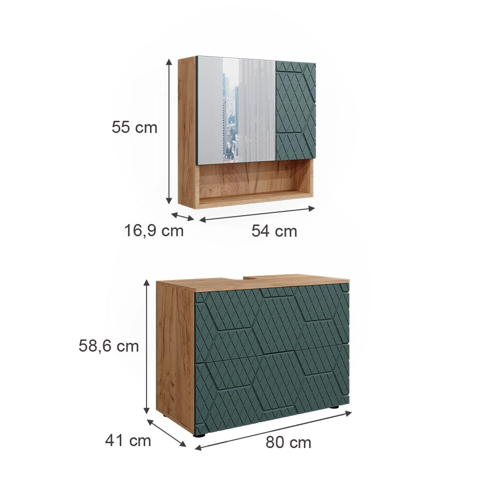 Vicco Set mobili bagno Quercia verde/oro 2 parti