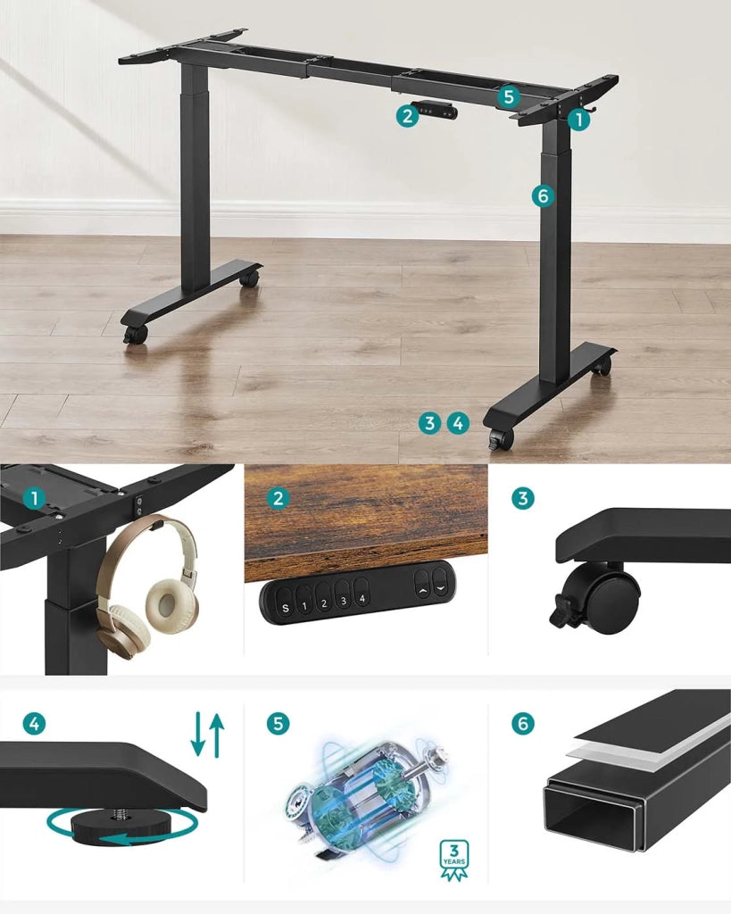 Telaio per scrivania elettrico gambe per scrivania sit-stand senza piano del tavolo con gancio regolabile in altezza in continuo funzione memory acciaio nero 12_0004700