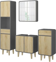 Set di mobili da bagno Arla, Antracite/quercia, 60 cm, composto da mobile lavabo, pensile a specchio, colonna e base media