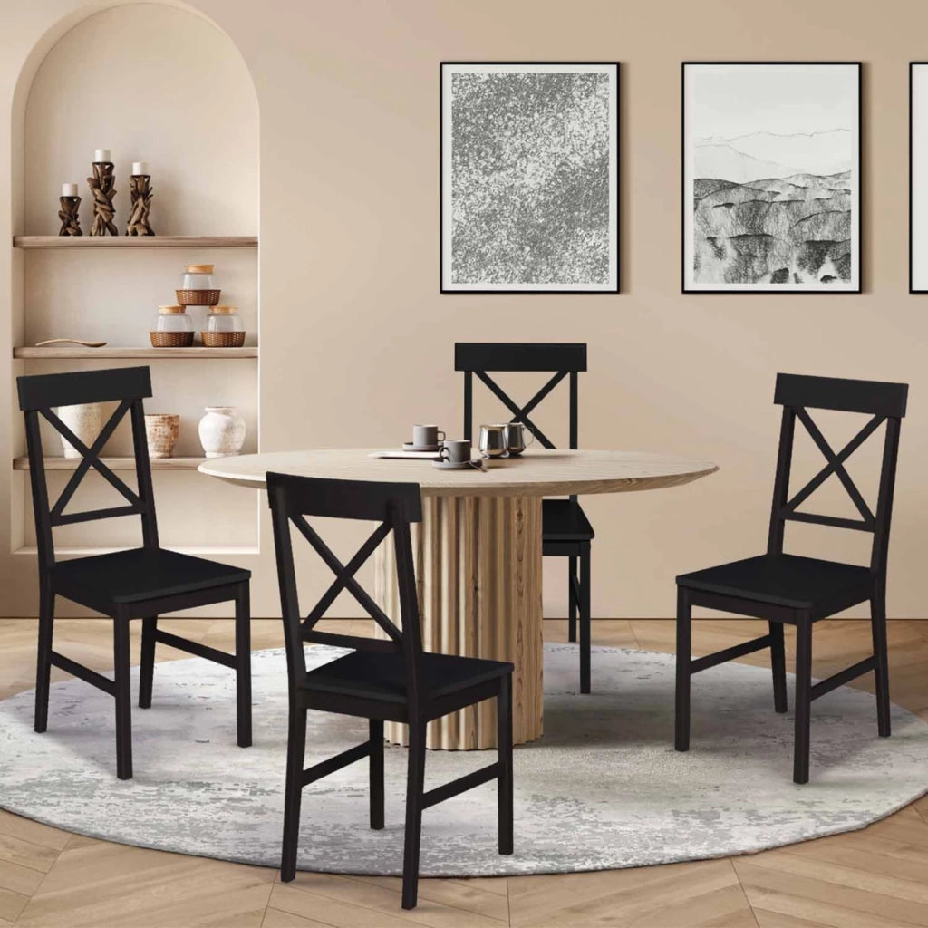 IDMarket - Set di 4 sedie da cucina SUZANNE a sponde incrociate, legno nero