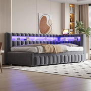 Letto estraibile 90 × 200 cm con illuminazione LED, ripiani, USB e Type-C, senza materasso, grigio