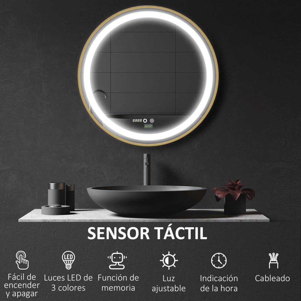 Specchio da Bagno con Luce LED ¨C zephmum ¨C Dorato ?60x4 cm