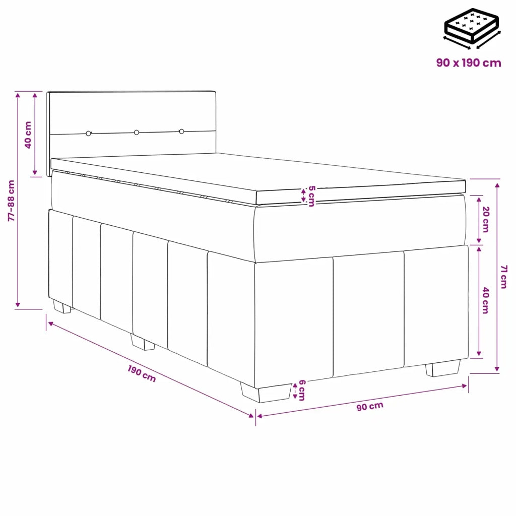 Letto box spring con materasso Nero 90 x 190 cm Tessuto 3451103