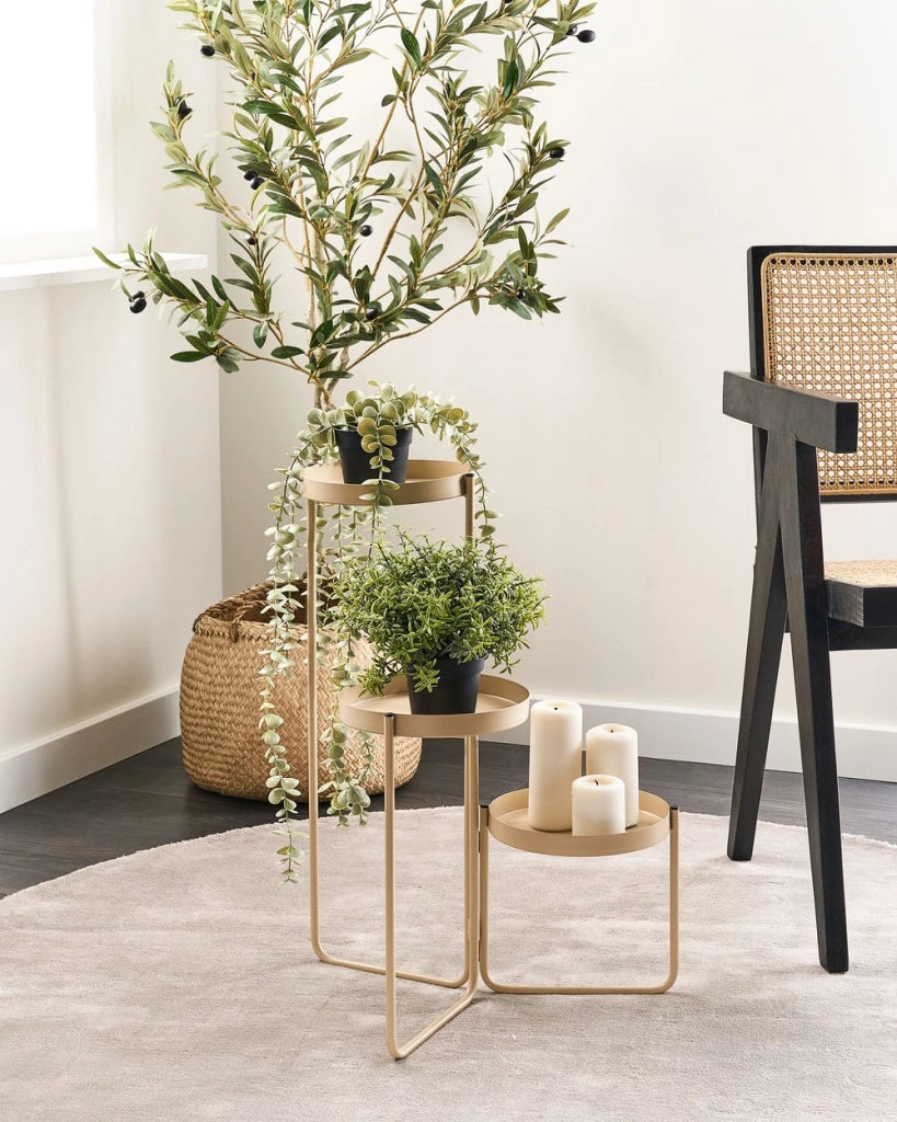 Portapiante per fiori rotondo in metallo beige 21 x 42 x 60 cm per interni ed esterni