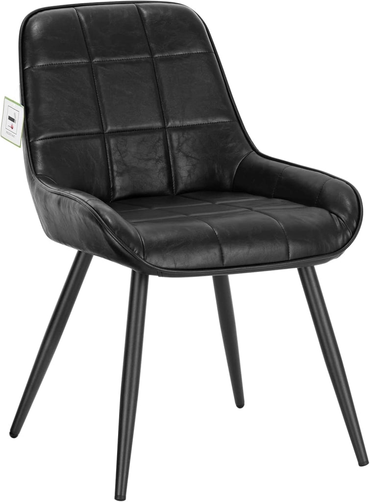 Set di 4 Sedie da Pranzo con Schienale Curvo, Sedie Ergonomiche in similpelle e Metallo, Poltroncina imbottita per Salotto, Ufficio, Camera da Letto, Nero BH332sz-4