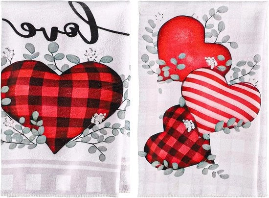 Set di tovaglie per cucina 2 pezzi 40x60cm - Tovaglie cuore per servizio e padelle - Set di tovaglie per cucina morbide per San Valentino - Tovaglie per San Valentino con tema d'amore