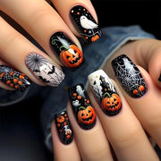 Nagelli Acquisevoli 24 pezzi - Design Halloween - Vampiro/Carota/Zombie - Riciclabili - Medio Quadrato - Incluso Adesivo per Nagelli - Nagelli Falsi