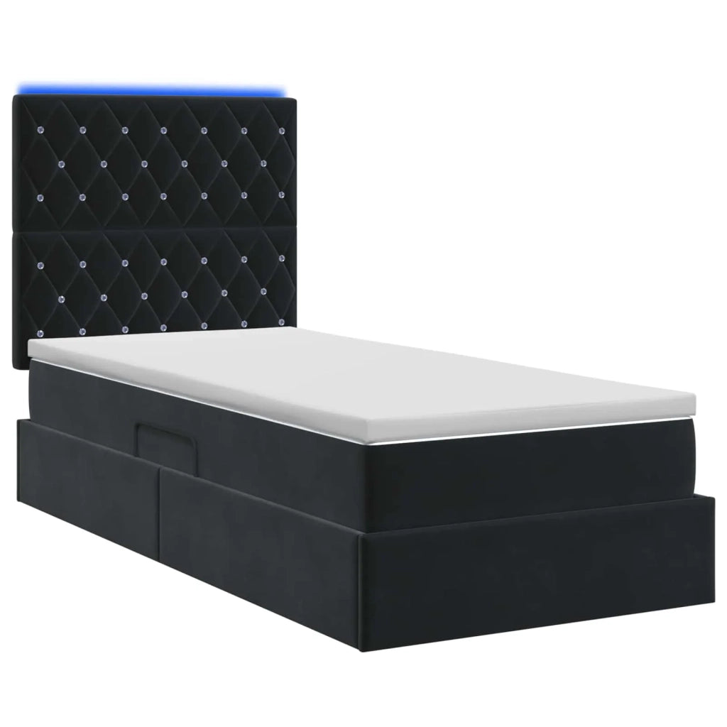 Letto con contenitore LED e materasso Nero 100 x 200 cm Velluto 3460052