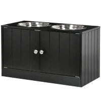Ciotola per Cani Rialzata con Vano Contenitore, 2 Ciotole in Acciaio Inox Rimovibili, 60x30x35.5cm, Nero