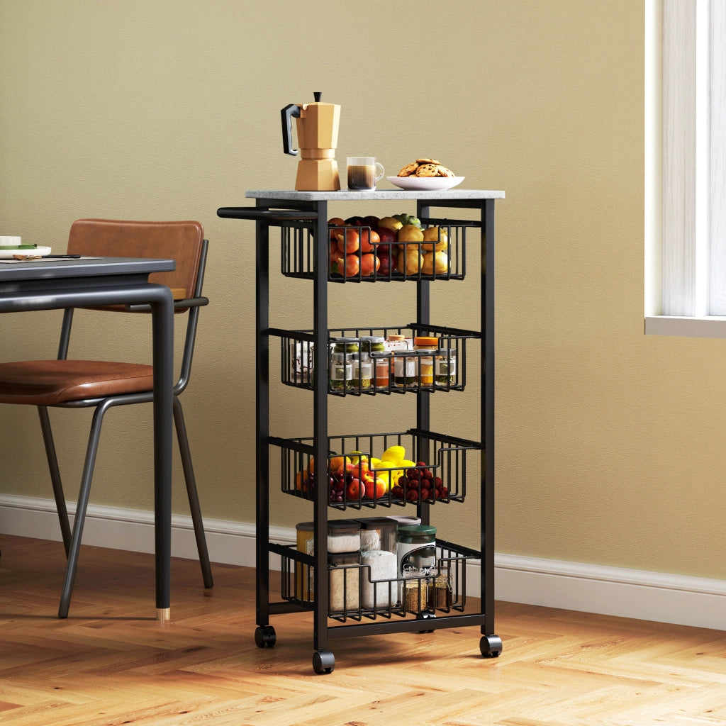 Carrello da cucina 4 livelli ¨C zephmum ¨C 49.5x31x91 cm grigio chiaro