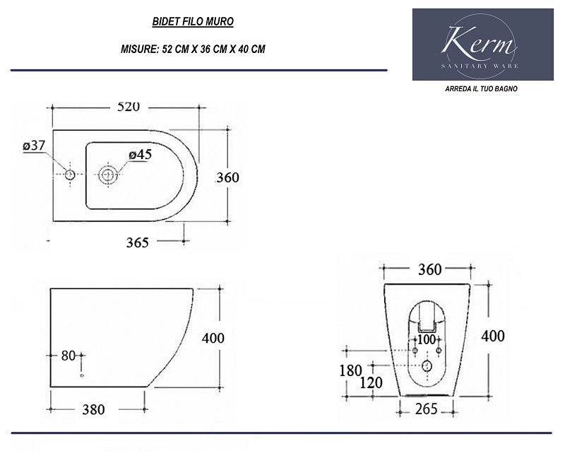Sanitari Bagno Filo muro con Copriwc Soft Close e Bidet| Kerm