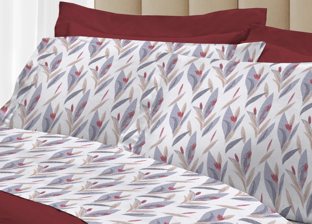 Completo Lenzuola Letto 100% Cotone Italy 3027 Disegno Tulipani - Piazza E Mezza - Rosso