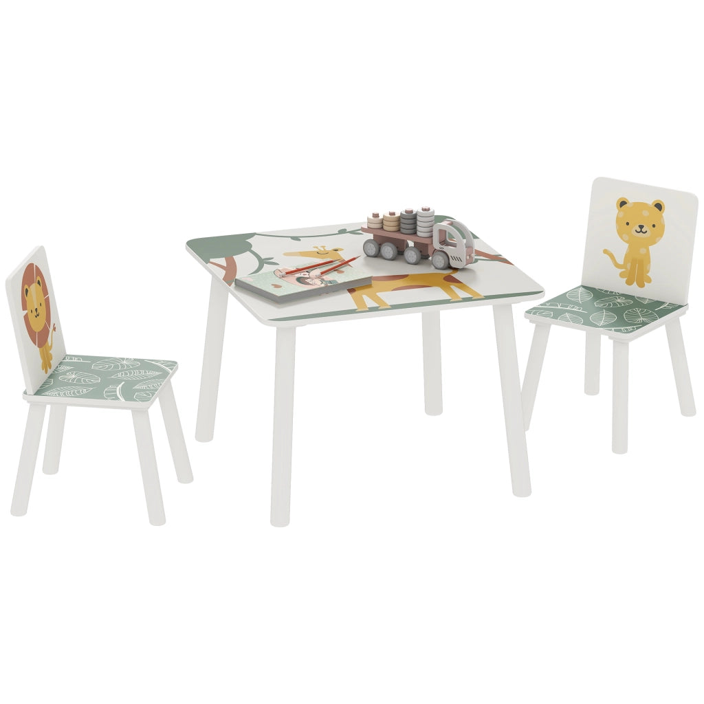 Set Cameretta Bambini con Tavolo e 2 Sedie Verde Animali ¨C zephmum ¨C 3-8 Anni