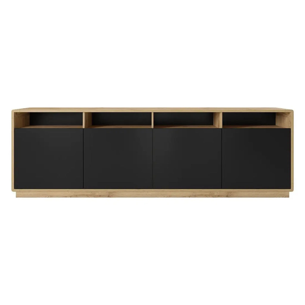 Buffet XL 240cm collezione VILLA. Colore rovere e nero. 4 porte e 4 nicchie illuminate.