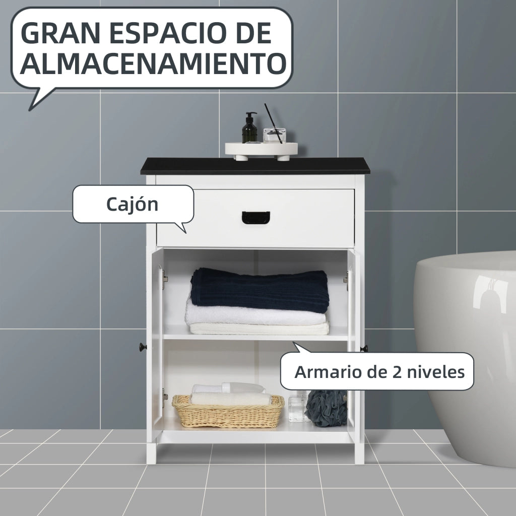 Mobile da Bagno con Cassetto e Ripiano ¨C Zephmum ¨C Bianco 60x30x80 cm