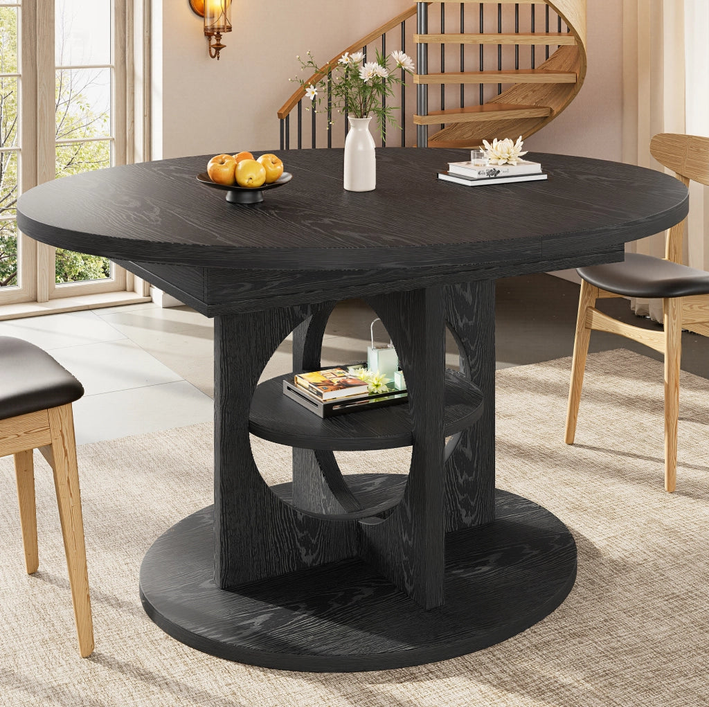Tavolo da pranzo allungabile 110-150x110x76 cm con spazio contenitore in MDF nero