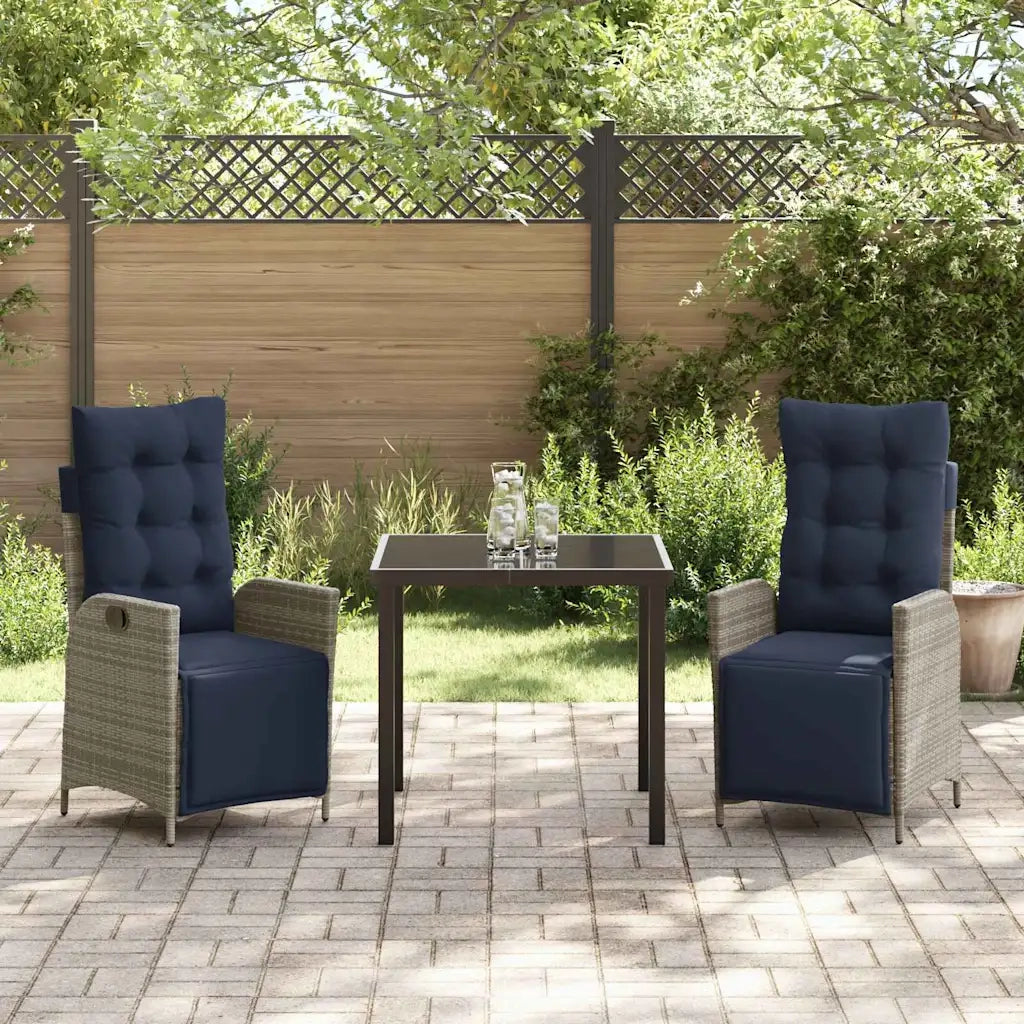 Set da Pranzo per Giardino 3 pcs Grigio e Nero Rattan