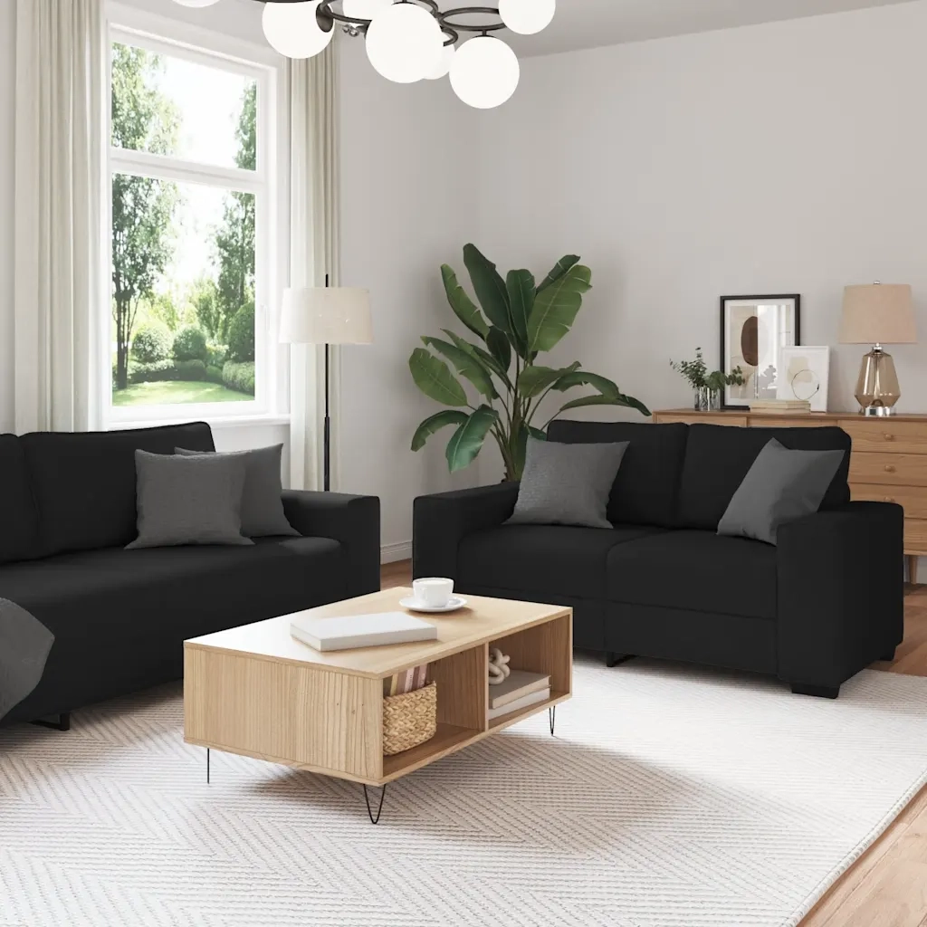 Set di Divani 2 pz con Cuscini Nero in Tessuto 3324733