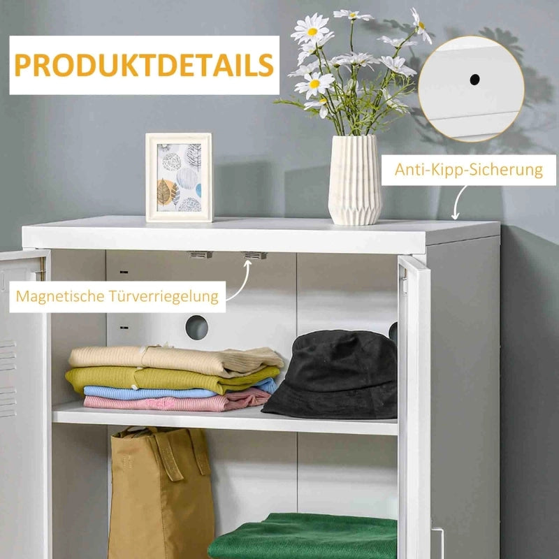 Mobile contenitore in metallo con 2 ante lamellari magnetiche e 2 ripiani regolabili, per ufficio, bianco 75 × 33 × 110 cm