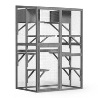Recinto per gatti da esterno 116 x 82 x 175,7 cm, legno, tetto in PVC, 5 livelli, recinto per gatti per giardino, balcone, rifugi