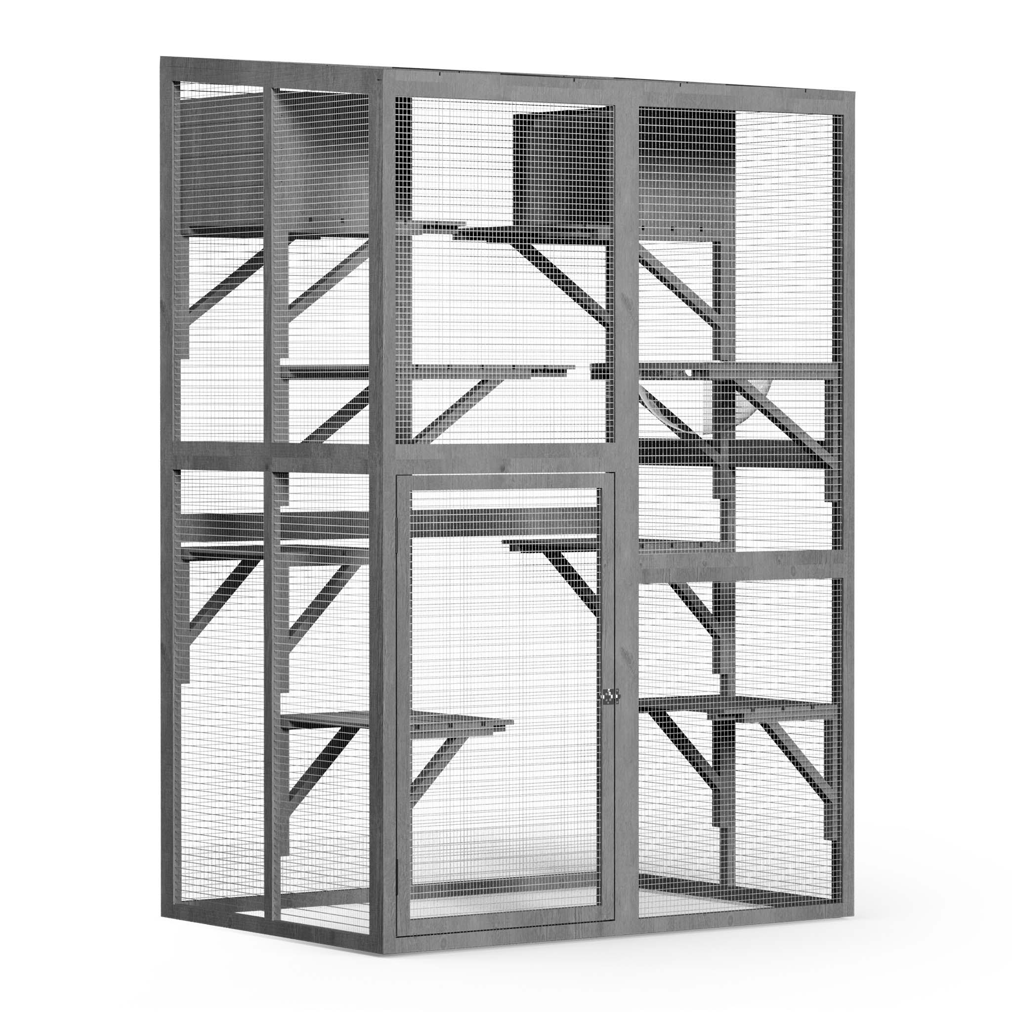 Recinto per gatti da esterno 116 x 82 x 175,7 cm, legno, tetto in PVC, 5 livelli, recinto per gatti per giardino, balcone, rifugi