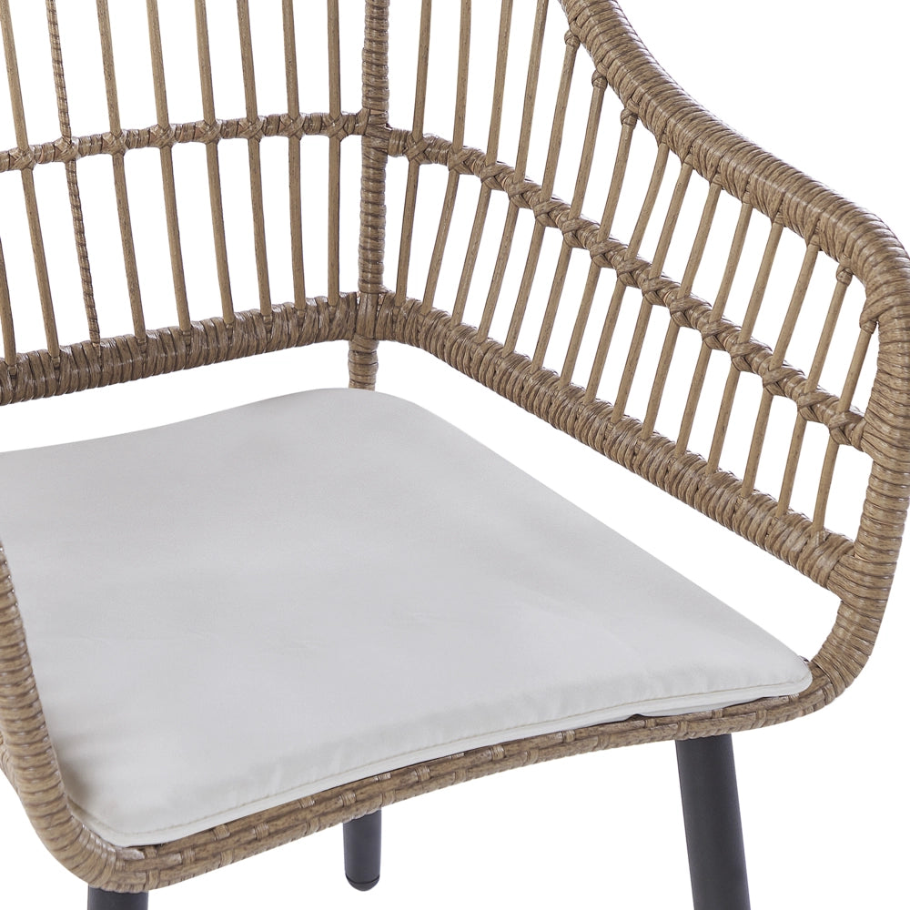 Set da bistrot da 3 pezzi in rattan sintetico marrone con gambe a forcina in metallo Nero piano in vetro
