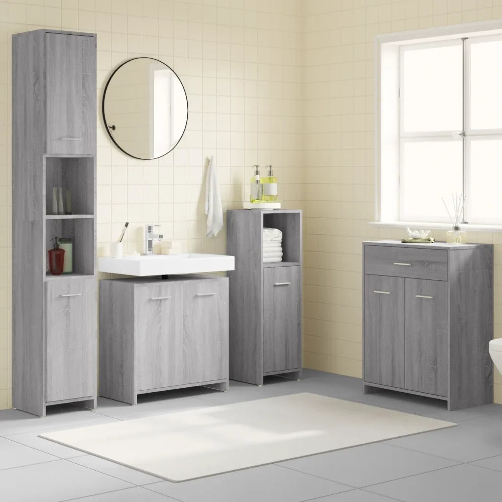 Set Mobili da Bagno 4 pz Grigio Sonoma in Legno Multistrato 3154410