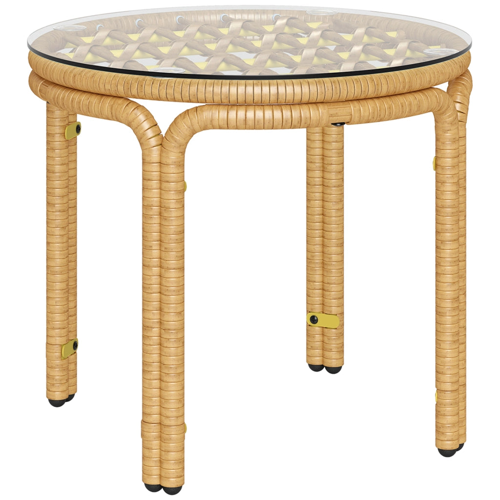 Tavolino da caff¨¨ rotondo con piano in vetro e struttura in polirattan ¨C Minimal ¨C ?50 cm giallo